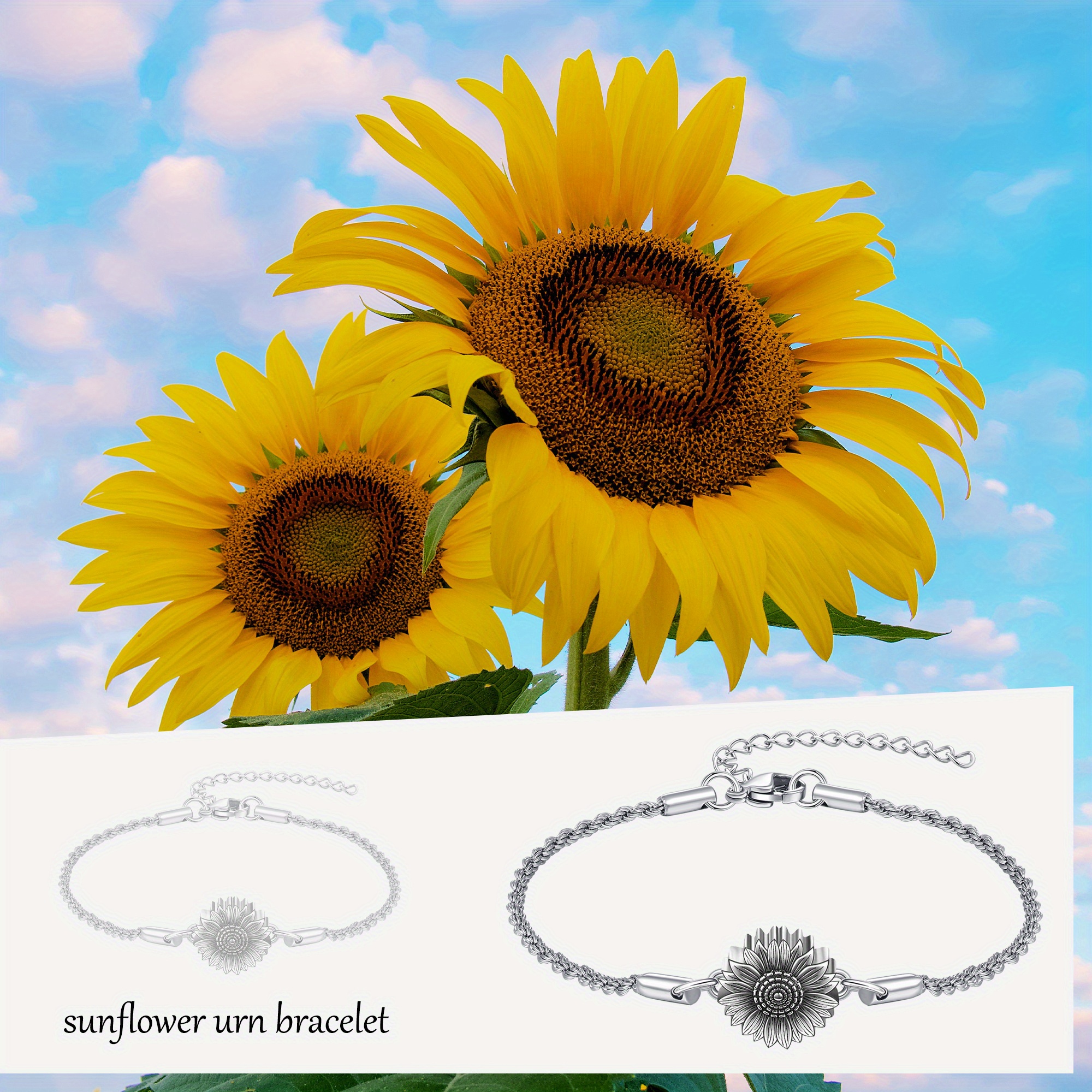 Women's Sunflower Urn Bracelet for Ashes, Cremation Keepsake